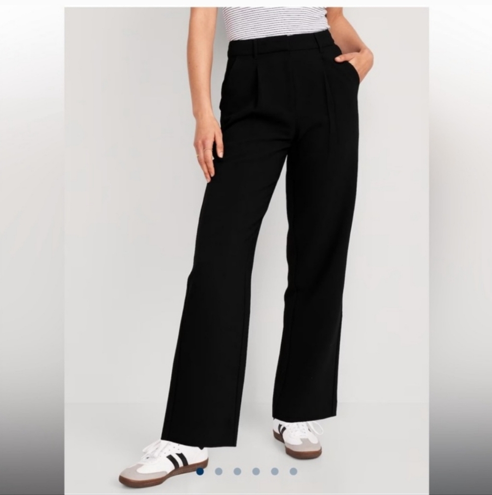 Old Navy Extra High Rise Taylor Wide Leg Trouser Pants Black Size Medium Linen